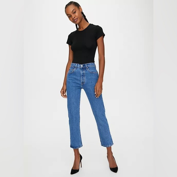 NWT Levi’s 501 High Rise Crop Straight Leg Premium Denim Jeans Size 27 - Picture 9 of 9